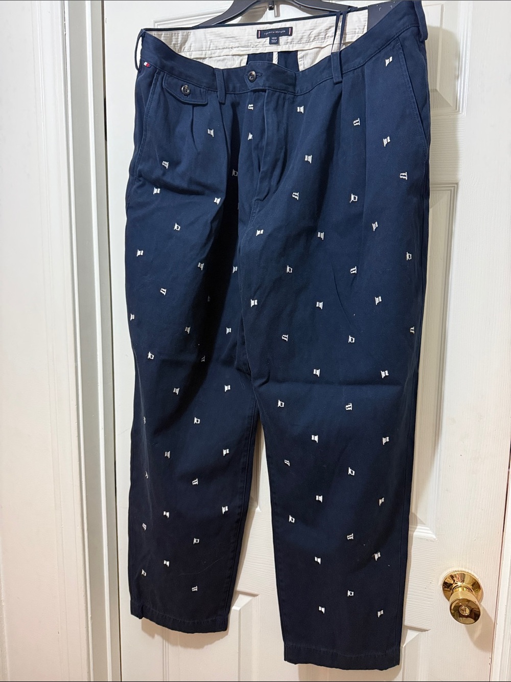 Tommy Hilfiger Navy Chino Pants with White Flag Embroidery